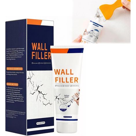 Enduit de Rebouchage Mur Blanc 250g - Kit Réparation Murale Prêt à l'Emploi avec Grattoir, Papier de Verre et Buse - Rebouche Trou Mur pour Fissures, Trous de Clous et Graffiti - Séchage Rapide (1/5)