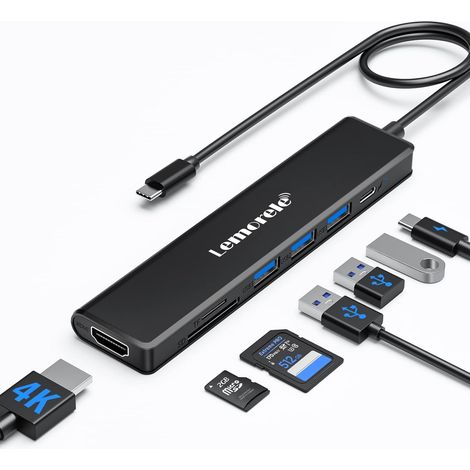 Hub USB-C 7-en-1,HDMI, USB 3.0, 2 USB 2.0, SD/TF et entrée PD 100W (1/5)