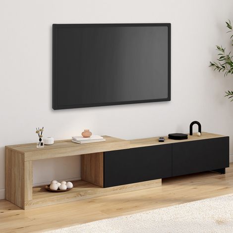 Mueble TV extensible RAPHAEL 2 puertas madera y negro 140-200 cm