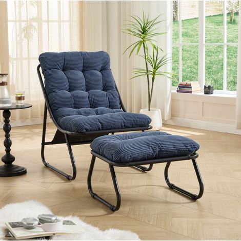 Gartensessel mit Hocker 130 kg Stahl Navy Blau OKMYHOME (1/5)