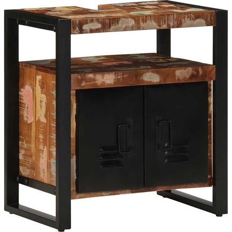Mobile lavabo da bagno in stile industriale con 2 ante 55 x 35 x 60 cm in legno di recupero marrone 020057642