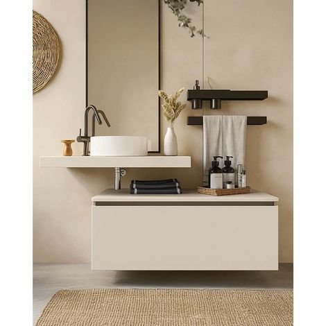 Mobile bagno grigio chiaro 90x50 Elsa con top e lavabo da appoggio (1/5)