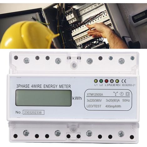 Compteur triphasé 7 pôles XTM1250SA 220 V/380 V avec écran LCD, montage sur rail DIN 35 mm, 3 × 20 A (1/5)