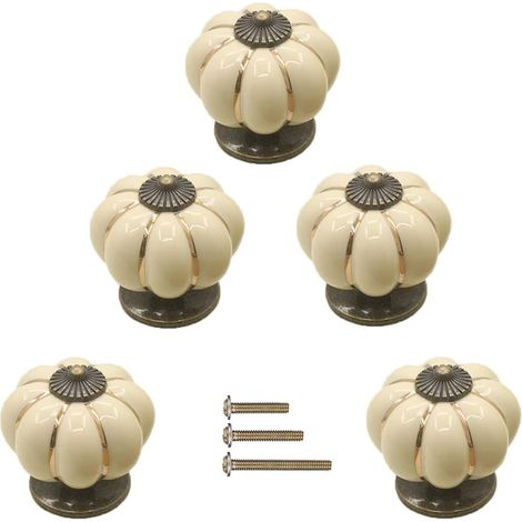 Lot de 5 poignées citrouille en céramique, boutons d'armoire, style vintage avec vis, convient pour cuisine, armoires, salle de bain, tiroirs de commo (1/5)