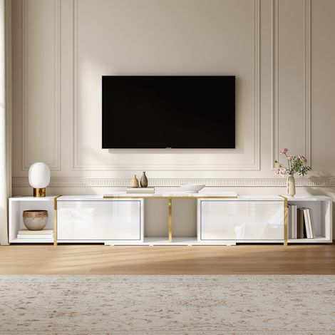 Meuble TV extensible 275 x 35 x 37 cm en panneau de particules blanc HAVRYA (1/5)