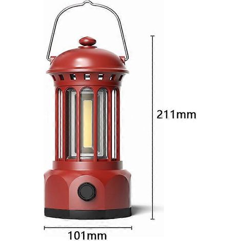 HONORNIC - Lanterne de camping, lanterne de tente portable, lanterne rétro rechargeable rouge