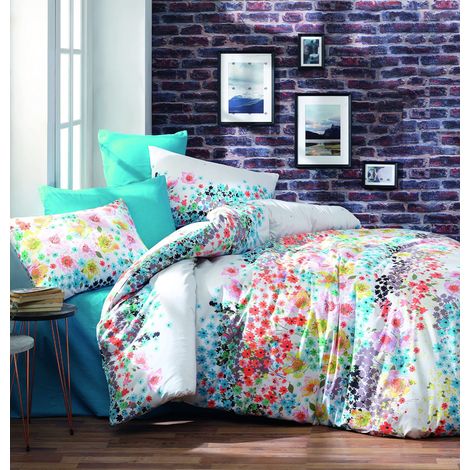 Parure de lit Double Ranforce 100% Coton, Housse de Couette 200 x 220 cm, Drap Plat 240 x 260 cm, taie d'oreiller 50 x 70 cm (2 pièces) (MABHRC100033) (1/4)