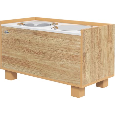 Comedero Perro Elevado con Alimentador Lento Extraíble Acero Inoxidable Roble