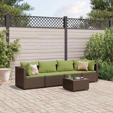 5-tlg. Garten-Lounge-Set mit Kissen Braun Poly Rattan (1/5)