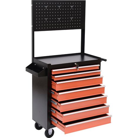 Carrello Porta Utensili Attrezzi con Cassettiera Nero e Arancione 61.5x33x76 cm (1/5)