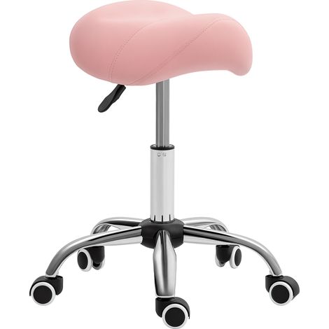 HOMCOM PU Leather Saddle Stool w/ Moulded Padded Seat Adjustable Height Pink (1/5)