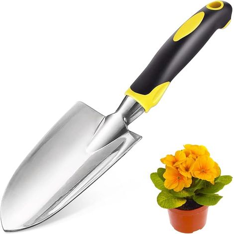 Truelle de jardin, pelle à main, outil de jardinage robuste en fonte d'aluminium, outil de jardinage à main pour hommes, femmes et enfants (1 pièce, jaune) (1/5)