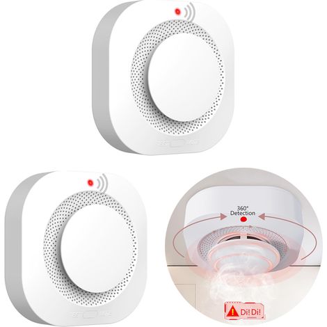 2 Smart-Rauchmelder mit akustischem und optischem LED-Alarm – Kabelloser Feueralarm, Testtaste (Batterien nicht enthalten) (1/5)
