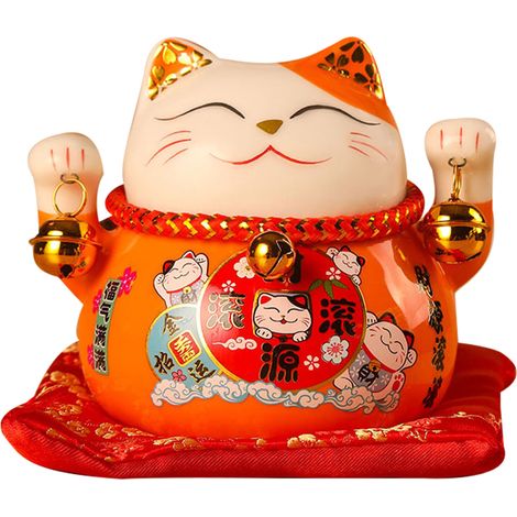 Tirelire Chat Porte-Bonheur 11,5 cm, adorable et raffinée, en céramique, motif chat porte-bonheur, décoration de bureau orange (1/5)