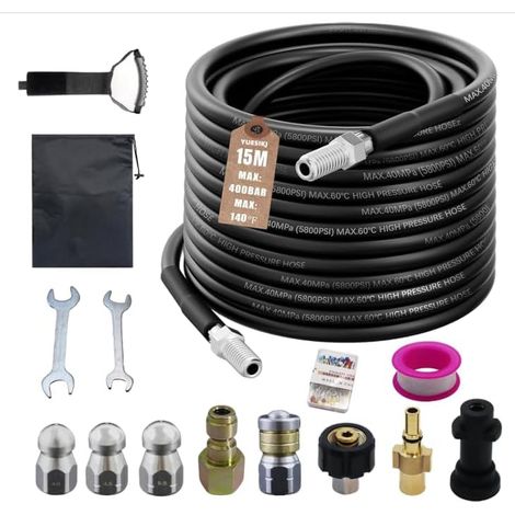 Kit universel de tuyau de nettoyage de canalisations avec adaptateur, buses, sac de ruban isolant, compatible avec Kärcher k2-k7, nettoyeur haute pression Bosch pour obstruer et nettoyer les