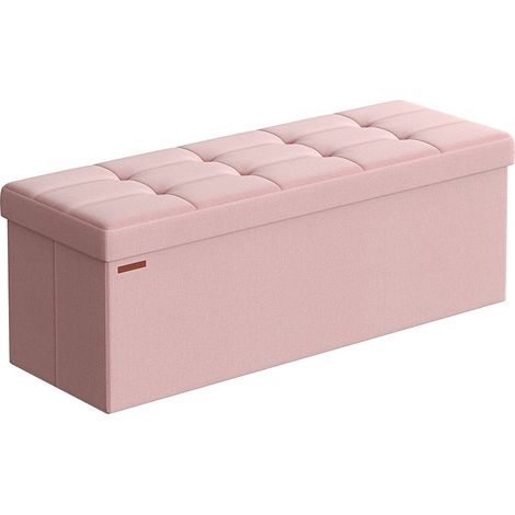 Banc de rangement pliable pouf coffre bout de lit banquette 110 x 38 x 38 cm tissu façon lin charge 300 kg pour entrée chambre salon rose (1/4)