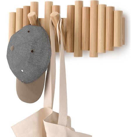 Patère Murale 5 crochets, en Bois Naturel, 37,1x16,5x4,4 cm (1/5)