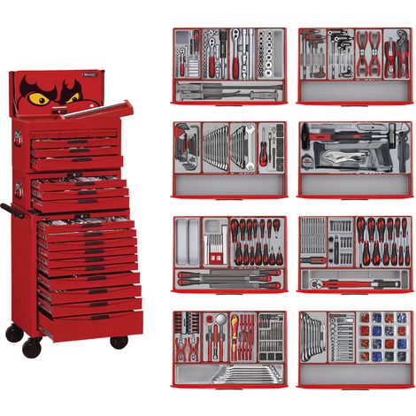 Servante d'atelier roulante 19 tiroirs – Acier haute qualité – Serrure à combinaison – Dimensions 670x460x1570mm – Charge maximale 300kg – TCMM498RED – Tengtools