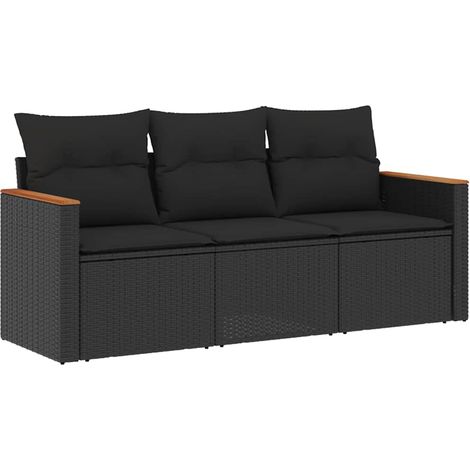 Maison Exclusive - Set Divani da Giardino 3 pz con Cuscini in Polyrattan Nero