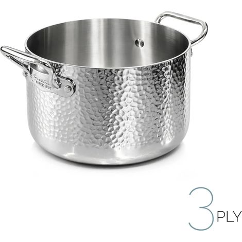 AGNELLI Casseruola Alta Martellato Aluinox 3 Ply 16x12 Cm con 2 Maniglie in Acciaio Inox