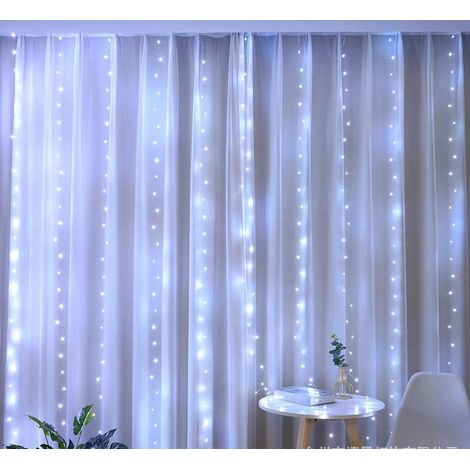 Guirlande Lumineuse 3x3m 300 LED Rideau Lumineux Intérieur et Extérieur avec 8 Modes d'Éclairage, Rideau LED Étanche- Blanc (1/5)