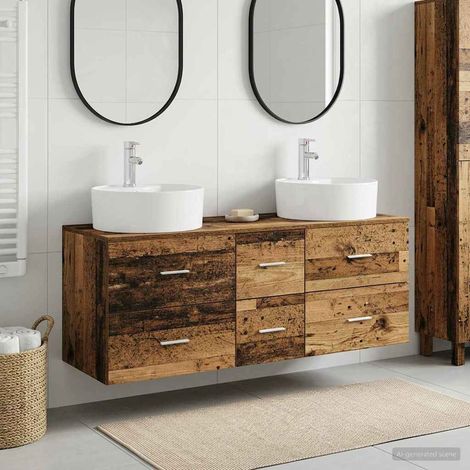 vidaXL Bathroom Furniture Set 3 pcs Old Wood 129 x 44.5 x 80 cm (1/5)