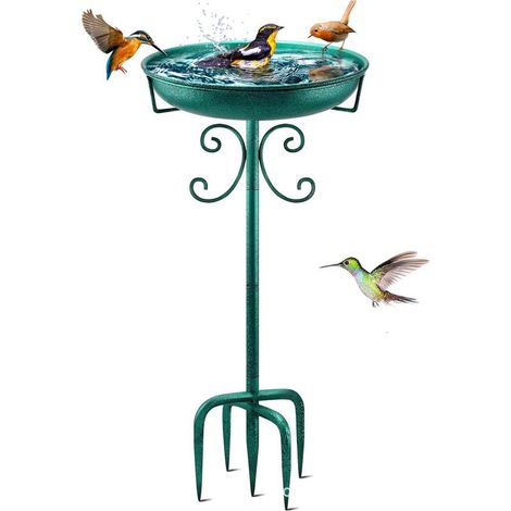 Baignoire d'oiseaux autoportante vintage de 88,9 cm avec piquet en métal pour jardin,terrasse,cour,pelouse,base améliorée à 5 dents (vert) (1/5)