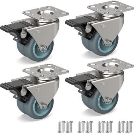 4 Roulettes Pivotantes Pour Meubles, Double roulettes lourdes avec frein + Vis - 50mm Jusqu'à 160KG - Roue en Caoutchouc pour Chariot (1/4)