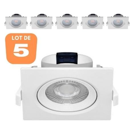 Lot de 5 Spots LED encastrables carré blanc 5W IP20 6500K (1/5)