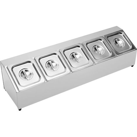 Organizador de condimentos, diseño de 5 compartimentos, acero inoxidable duradero, color plata. (1/2)