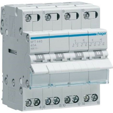 Hager – Inverseur de source triphasé 40A – 4 contacts – Tension AC 230/400V – Intensité max 40A – Conforme NF CE