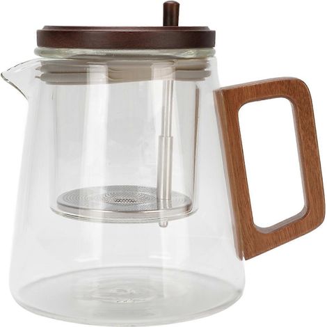 Théière avec filtre, 750 ml, résistante à la chaleur, avec système de séparation d'eau et poignée en bois