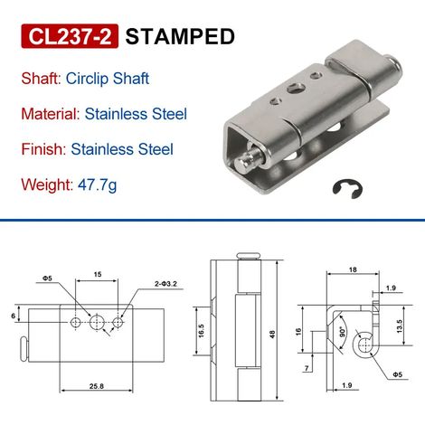 (CL237-2-304-CYX-KHG-10PCS)CL237 Charnière d'armoire pour porte d'armoire industrielle DB237, en acier inoxydable 304 moulé, type carte, soudée, invisible (1/5)