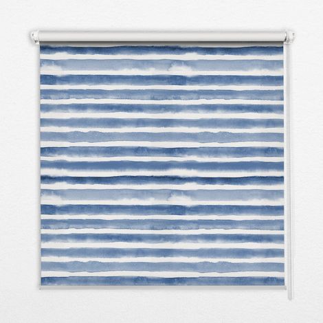 Innenrollo Fensterrollo - Rollo ohne Bohren - Sichtschutzrollo - Lichtdurchlässiges Rollo - Rechteckiges - Rollo - (150 cm x 180 cm) - Aufgemalte blaue Streifen