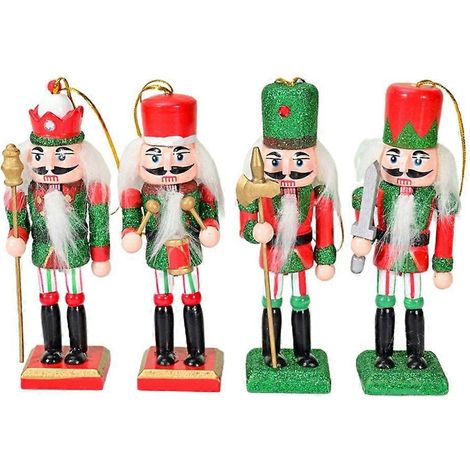 Ensemble de 4 casse-noisettes de Noël, figurines de soldats en bois, ornement pour les fêtes. (1/4)