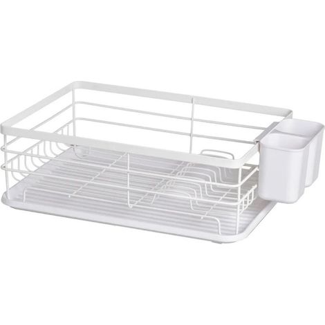 Égouttoir à vaisselle en métal avec bac de rétention, blanc (1/5)