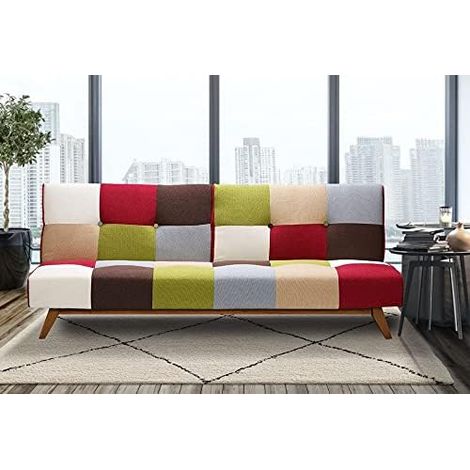 My Brand Divano Letto Clic Clac 3 Posti Patchwork in Tessuto 180x79 cm (1/4)