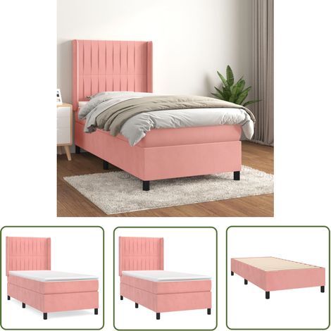 The Living Store Sommier à lattes de lit avec matelas Rose 100x200 cm Velours - Lit Plateforme - Lit Double - Lit Rose - Lit Velours - Literie (1/5)