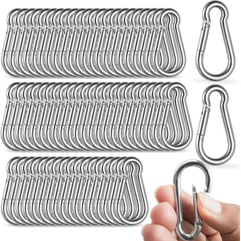 100er-Pack M5-Federkarabiner, robuste Schnellverbindungskarabiner aus verzinktem Stahl, Tragkraft 90 kg (200 lbs) – ideal für Hängematten, Reisen, Camping, Angeln, Wandern, Fitnessstudio und Outdoor-A (1/5)