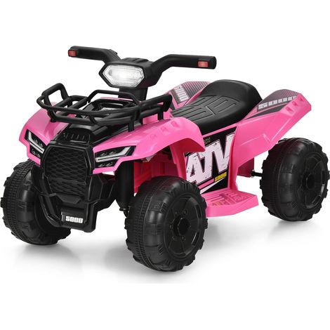 COSTWAY 6V ATV Quad Vehículo Eléctrico para Niños, Coche Eléctrico para Niños con Ruedas Resistentes al Desgaste, Música, Luz LED, Manillar, Caja de Almacenamiento, Cuatrimoto Batería (Rosa)