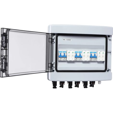 Caja combinada solar, tensión de aislamiento de 1000 V, corriente de salida máxima de 40 A, 3 entradas y 3 salidas, grado de protección IP65, resistencia al impacto IK10. (1/5)