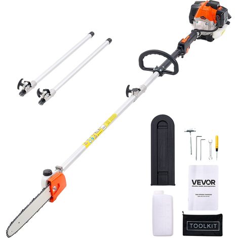 Motosierra de pértiga a gasolina VEVOR, 52 cc, 2 tiempos, barra de 35,6 cm, depósito de 850 ml, extensible de 2,2 a 2,94 m, 25 cc-3,62 m (1/2)