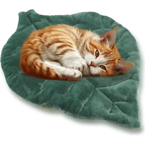 Katzenmatte, 66 x 51 cm, blattförmig, Baumwolle, weich und warm, geeignet für Haustiere, für Zuhause, Sofas, Böden, tragbar und strapazierfähig (grün) (1/5)