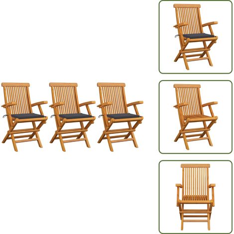 Chaises de jardin coussins anthracite lot de 3 Bois de teck - Chaise De Jardin - Mobilier De Jardin - Chaise En Bois - Terrasse - Jardin (1/5)