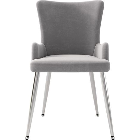 Lot de 6 chaises de salle à manger en velours gris avec pieds métalliques argentés (1/5)