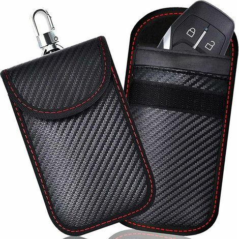 Etui Anti RFID Clé Voiture Signal Blocage Faraday Pochette Sac, Lot de 2 Pochettes Blocage Signal RFID pour Clé Voiture, Étui de Protection Anti RFID en Fibre de Carbone (1/5)