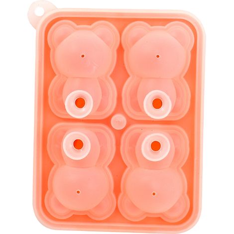 Moule à glaçons en forme de petit ours, 4 compartiments, en silicone rose, idéal pour la confection de glaces, gâteaux et bougies.