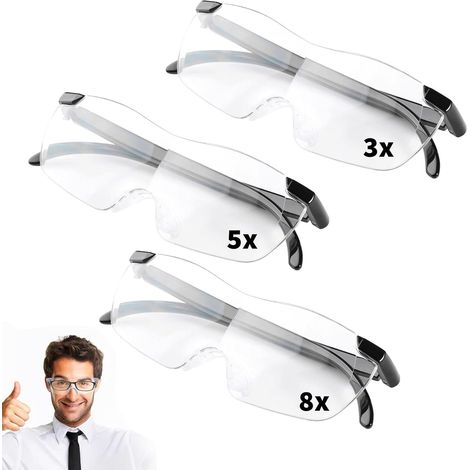 3pcs Lunette Loupe,Grossissement 300% 500% 800%,Matériau TR90,Anti Lumière Bleue,Lecture et Réparations