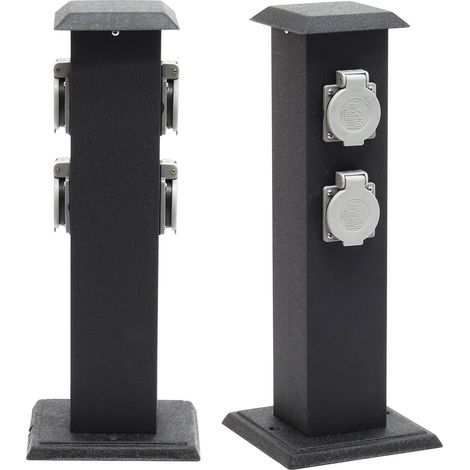 Wiltec – Colonne d’énergie extérieure 4 prises étanches – Indice de protection IP44 – Acier robuste – Installation sur sols variés – 155 x 155 x 405 mm