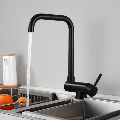 Mitigeur Cuisine Rabattable, Robinet Cuisine Pliable avec 1 Jets Modes, Robinet de Cuisine Sous Fenêtre Pliable à 180°/Rotatif à 360°, Noir (1/4)